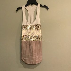 Express Grey, Gold, Lace Tank